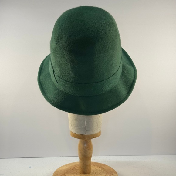 Barbisio Italy Fedora Size 7 1/8 Vintage Fur Felt Green Hat  Made in Italy 1950s - Picture 4 of 8